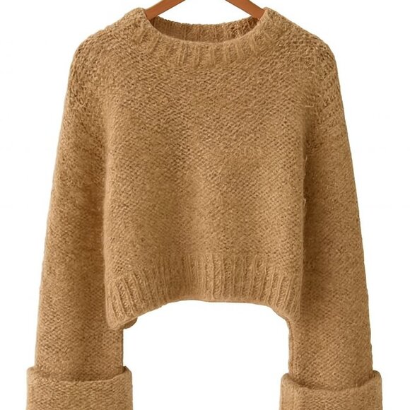 GRLFRND Open Stitch Knit Sweater In Khaki, XS - Picture 5 of 5